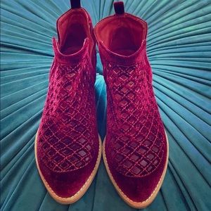 Anthropologie deep red velvet bootie